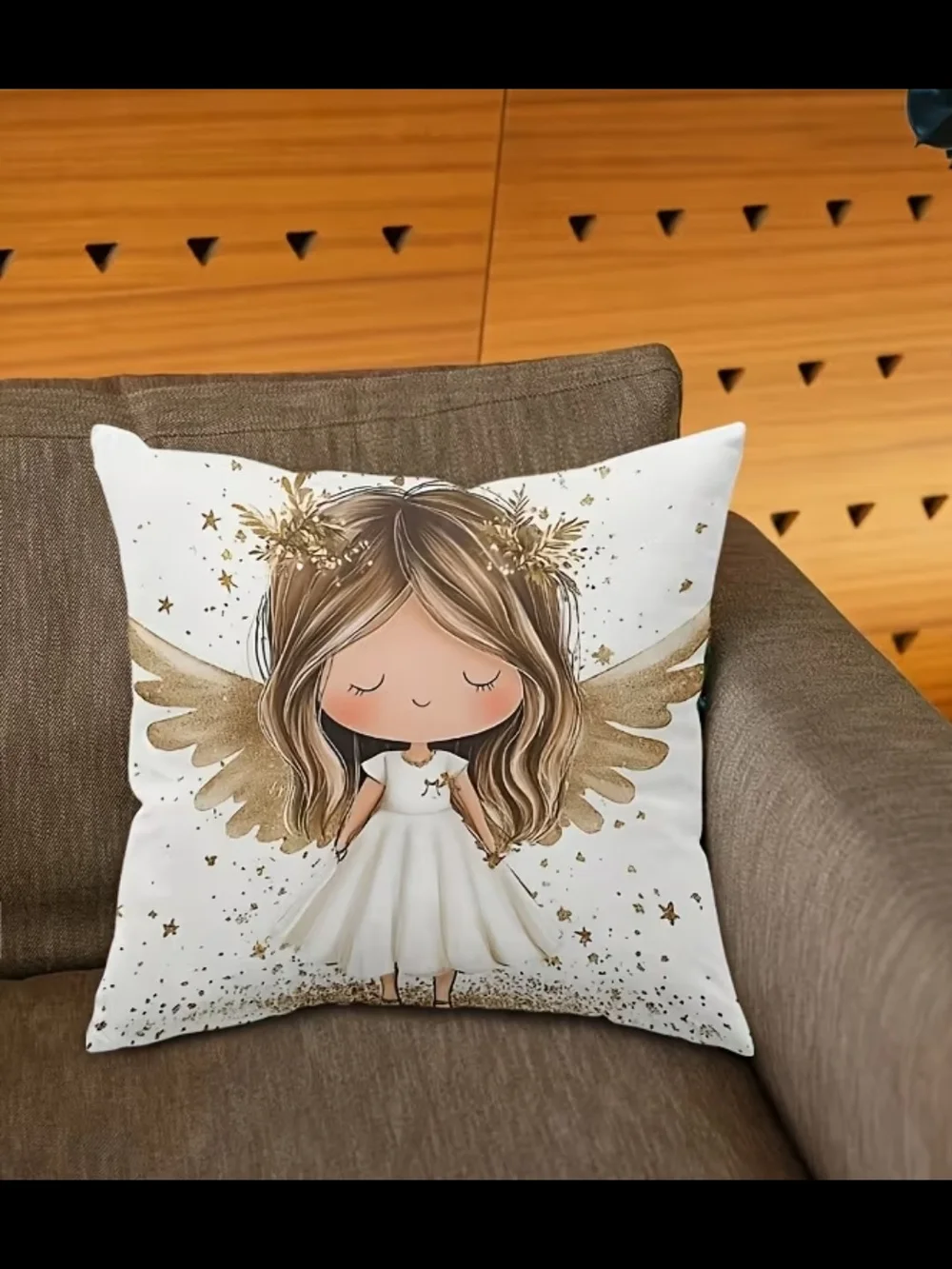 Gold Angel Girl Decorative Pillow Cover - Home Holiday